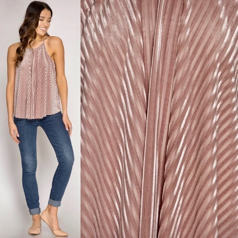 “Bernadette” Sleeveless Striped Cami pink small